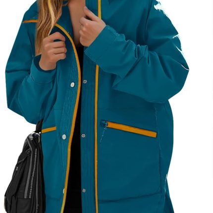 Womens Waterproof Rain Jackets Raincoat Hooded Lined Windbreaker Trench Coat With Pockets for Outdoor Hiking