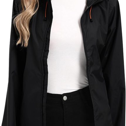 Women's Rain Jacket Lightweight Waterproof Rain Coat with Hooded Windproof Adjustable Windbreaker