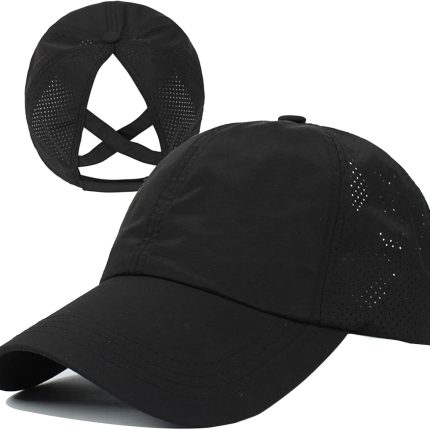 Womens Criss Cross Ponytail Baseball Cap Adjustable High Messy Bun Ponycap Quick Drying Hat