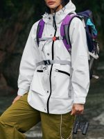 Womens Waterproof Rain Jackets Raincoat Hooded Lined Windbreaker Trench Coat With Pockets for Outdoor Hiking - Image 2